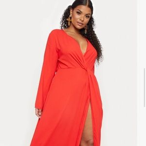 Plus Red Twist Front Maxi Dress